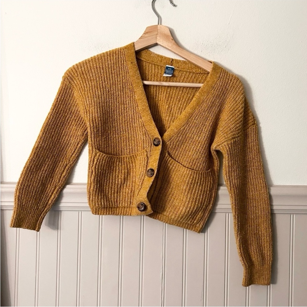 Old Navy Girls Medium 8 Wool Blend Mustard Cropped Cardigan Sweater